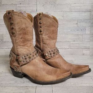Old Gringo Western Brown Leather Studded Biker Harness Cowboy Boots Women’s 7.5